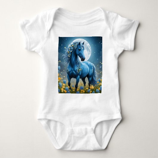 Blaue Fantasy Magical Horse Moon Blume, Baby Strampler (Vorderseite)