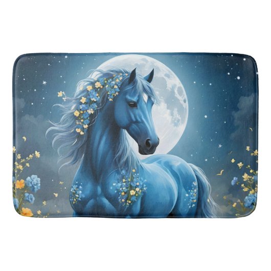 Blaue Fantasy Magical Horse Moon Blume, Badematte (Vorderseite)