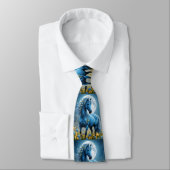 Blaue Fantasy Magical Horse Moon Blume, Krawatte (Gebunden)