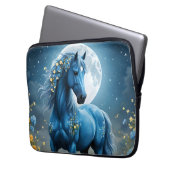 Blaue Fantasy Magical Horse Moon Blume, Laptopschutzhülle (Vorderseite Links)