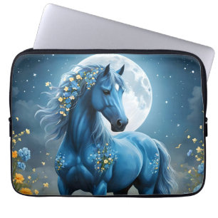 Blaue Fantasy Magical Horse Moon Blume, Laptopschutzhülle