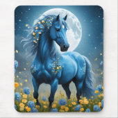 Blaue Fantasy Magical Horse Moon Blume, Mousepad (Vorne)
