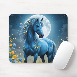Blaue Fantasy Magical Horse Moon Blume, Mousepad