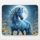 Blaue Fantasy Magical Horse Moon Blume, Mousepad (Vorne)