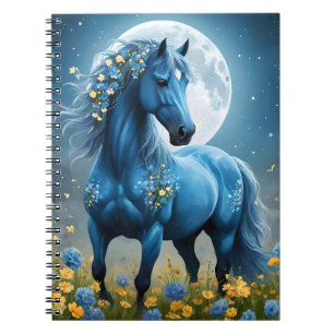 Blaue Fantasy Magical Horse Moon Blume, Notizblock