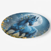 Blaue Fantasy Magical Horse Moon Blume, Pappteller (Schrägansicht)