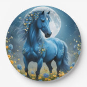 Blaue Fantasy Magical Horse Moon Blume, Pappteller (Vorderseite)