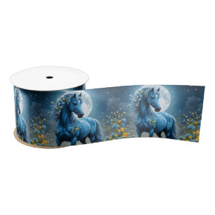 Blaue Fantasy Magical Horse Moon Blume, Satinband