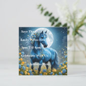 Blaue Fantasy Magical Horse Moon Blume, Save The Date (Stehend Vorderseite)
