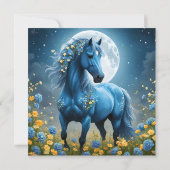 Blaue Fantasy Magical Horse Moon Blume, Save The Date (Rückseite)