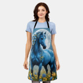 Blaue Fantasy Magical Horse Moon Blume, Schürze (Getragen)