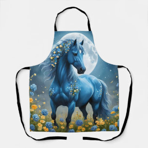 Blaue Fantasy Magical Horse Moon Blume, Schürze