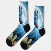 Blaue Fantasy Magical Horse Moon Blume, Socken (Linkes Detail)