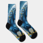 Blaue Fantasy Magical Horse Moon Blume, Socken (Rechts)