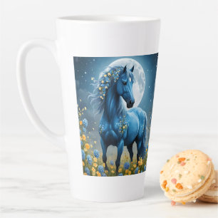 Blaue Fantasy Magisches Pferd Mond Blumen, Milchtasse