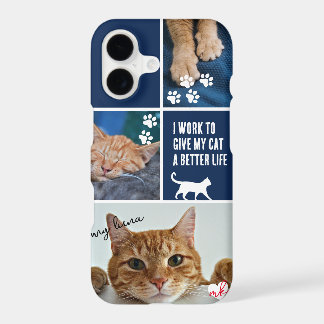 Blaue Farbblock-Katzenfoto-Collage Monogramm Haust