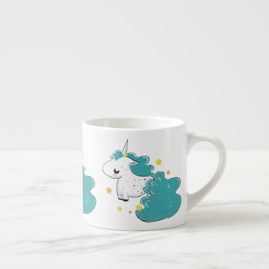 Blaue FarbCartoon Unicorns mit der Sternbaby-Tasse Espressotasse (Rechts)