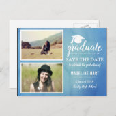 Blaue Farbe | Absolvent | Save the Date Foto Postkarte (Vorne/Hinten)