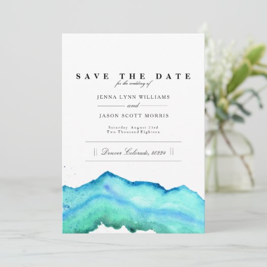 Blaue Farbe | Elegant Save the Date (Stehend Vorderseite)
