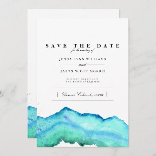 Blaue Farbe | Elegant Save the Date (Vorne/Hinten)