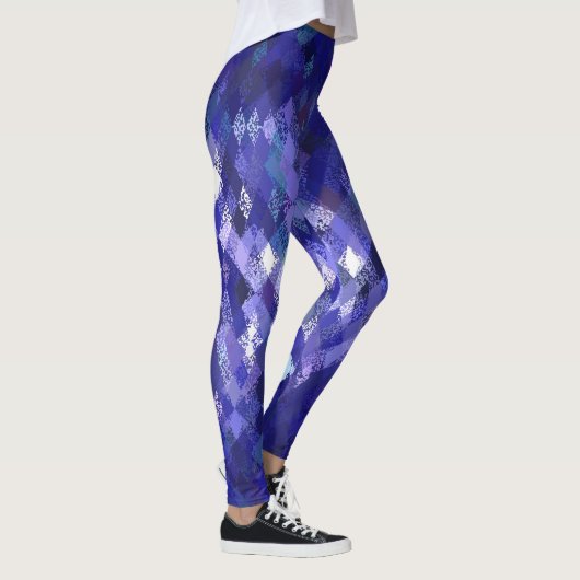 Blaue Farbe-Mischung Harlekin-Muster-Leggings Leggings (Rechts)