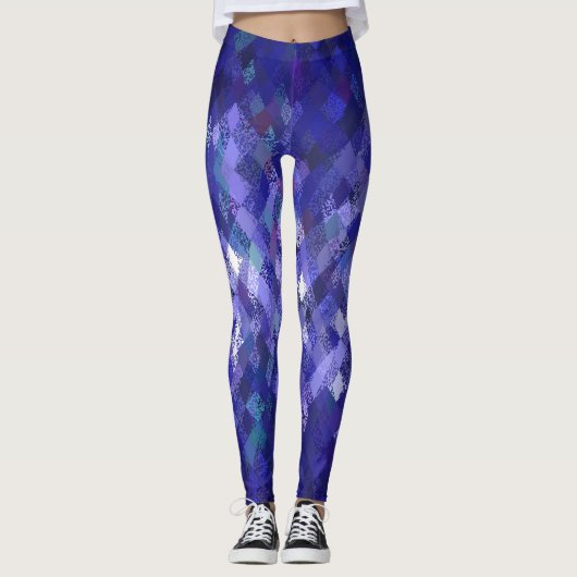 Blaue Farbe-Mischung Harlekin-Muster-Leggings Leggings (Vorderseite)