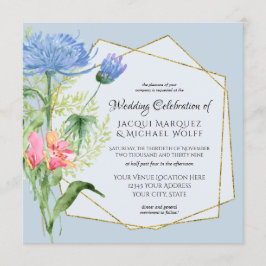 Blaue Farbe Rosa Elegantes Flora und Fauna Einladung