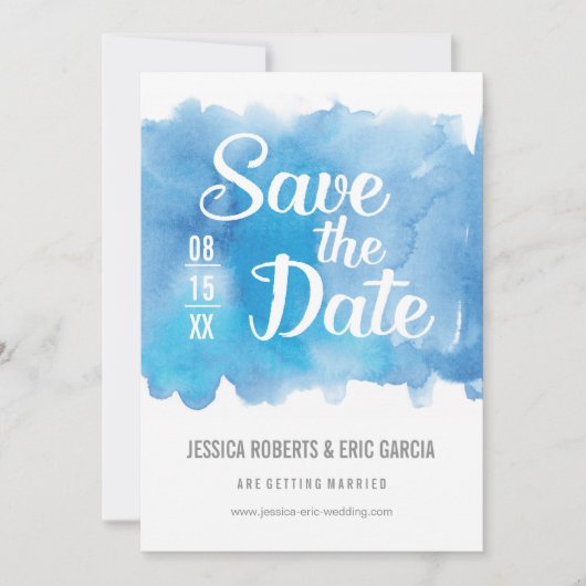 Blaue Farbe Save the Date (Vorderseite)