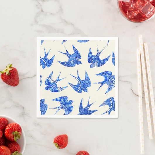 Blaue Farbe Schlucken Vogelmuster Serviette (Beispiel)