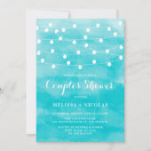 Blaue Farbe | String Lights Couples Dusche Einladung (Vorderseite)