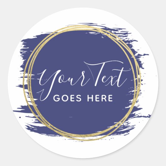 Blaue Farbe Stroke & moderne Goldene Geometrie Runder Aufkleber (Vorderseite)