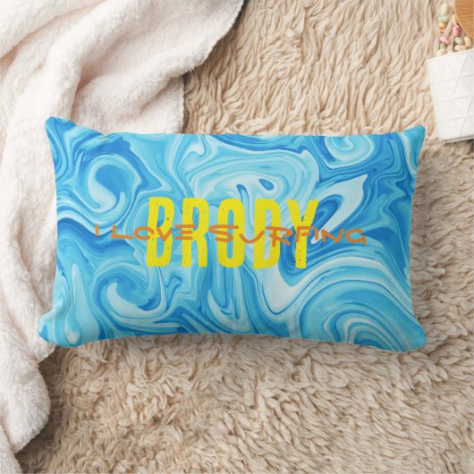 Blaue Farbe Swirl I LIEBE SURFNAME Ozeanwasser Lendenkissen (Decke)