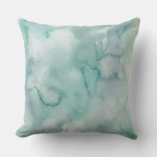 Blaue Farbe Wasserfarben Kissen Küstendekoration (Vorderseite)