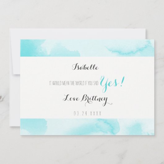 Blaue Farbe | Wirst du mein Mädchen sein? Einladung (Rückseite)