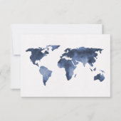 Blaue Farbe | World Map Wedding RSVP Karte (Rückseite)