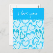Blaue farbenfrohe doodled herzen Postcard Postkarte (Vorne/Hinten)