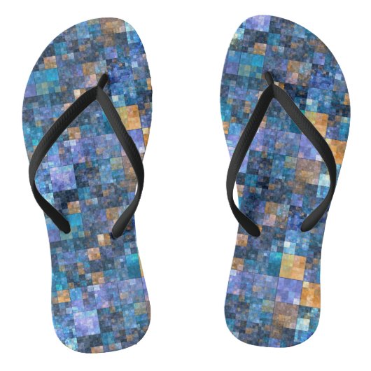 Blaue farbige karierte Mosaikflippen Badesandalen (Fußbett)