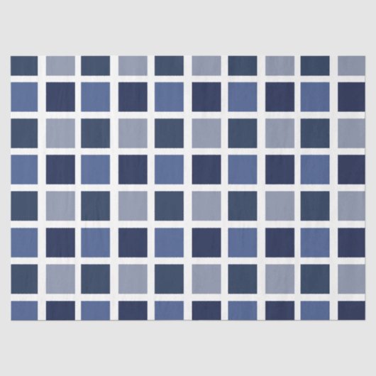 Blaue Farbquadrate Kariert Seidenpapier (Vorderseite)