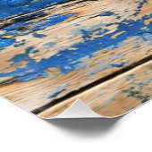 Blaue Farbschälung eines alten Holzpforts Poster (Ecke)