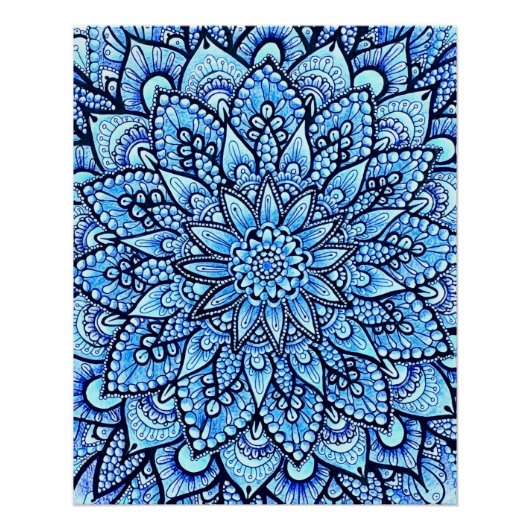 Blaue Farbstift-Mandala-Design Glänzendes Poster (Vorderseite)