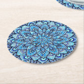 Blaue Farbstift-Mandala-Design-Kunst Runder Pappuntersetzer (Angewinkelt)