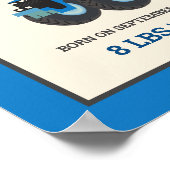 Blaue Farm-Traktor-Baby-Geburtsstatistik Poster (Ecke)