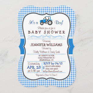 Blaue Farm-Traktor-Jungen-Baby-Shower-Einladung Einladung