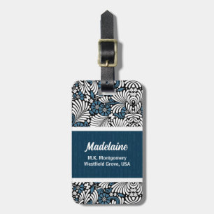 Blaue Farnblattdrucke mit Weiß und Schwarz Gepäckanhänger