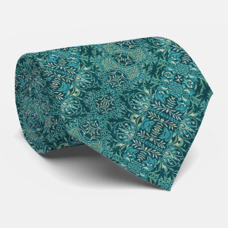 Blaue Faux-Bordüre im Vintage-William-Morris-Stil Krawatte