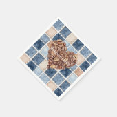 Blaue Faux-Denim-Creme First Kaffeebohnen Herz Serviette (Ecke)