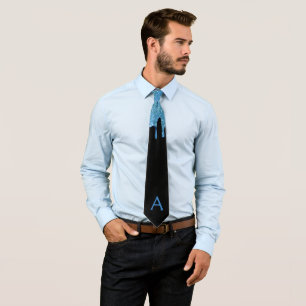 Blaue Faux-Glitter-Tropfen-Schwarz-Monogramm-Halst Krawatte