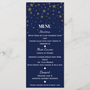 Blaue & Faux-Gold Sterne Hochzeits-Menükarte Menükarte