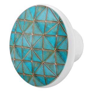 Blaue Faux-Kupfer-Patina-X-Muster gealterte Textur Keramikknauf