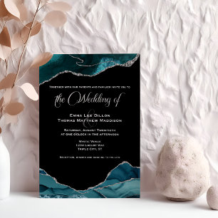 Blaue Faux-Silber-Glitter-Achat-Hochzeit Folieneinladung
